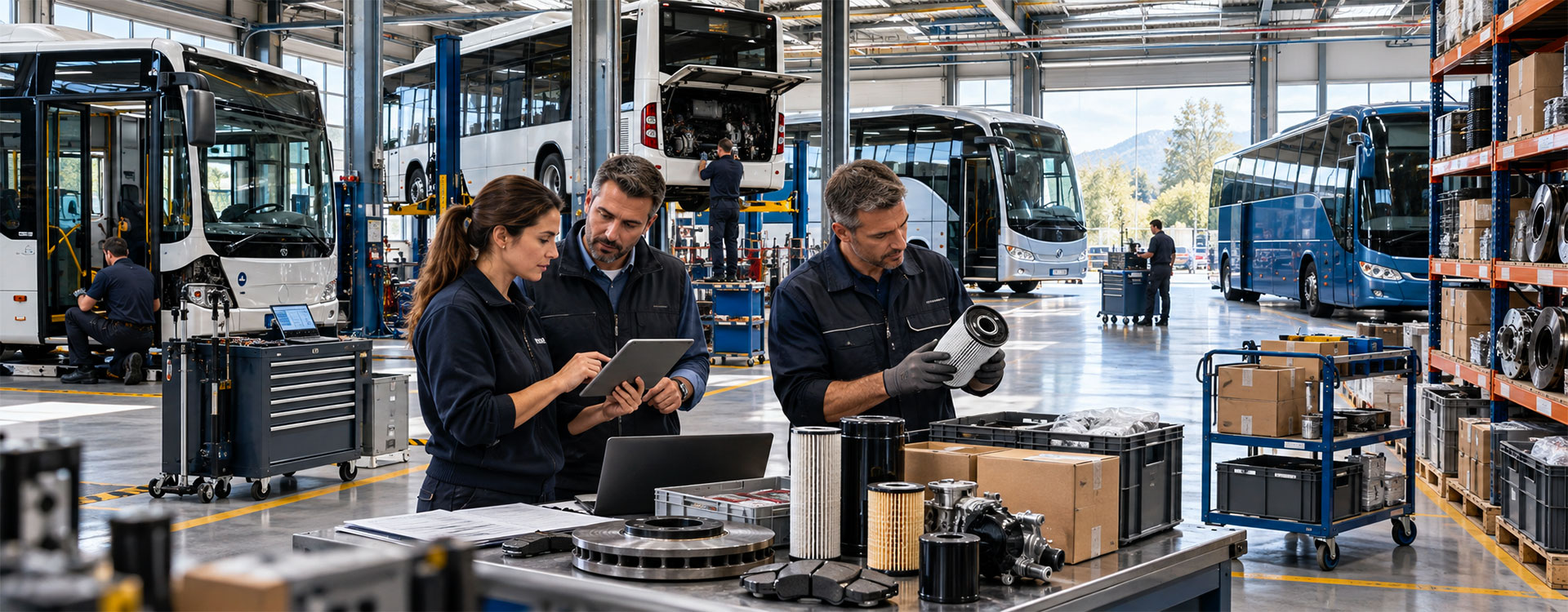 Gestione ricambi per flotte di autobus con tecnici specializzati in officina