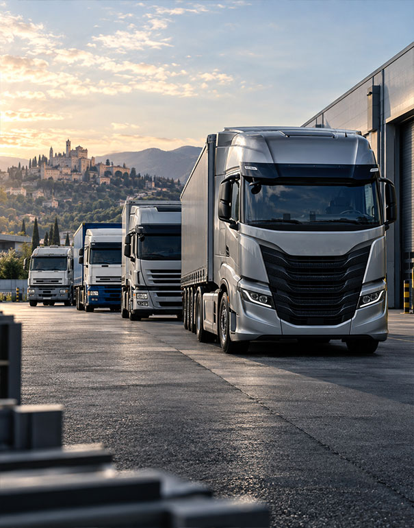 Evoluzione dei camion IVECO, da Eurostar ed Eurotech fino a Stralis, Eurocargo e S-Way in un'area logistica industriale