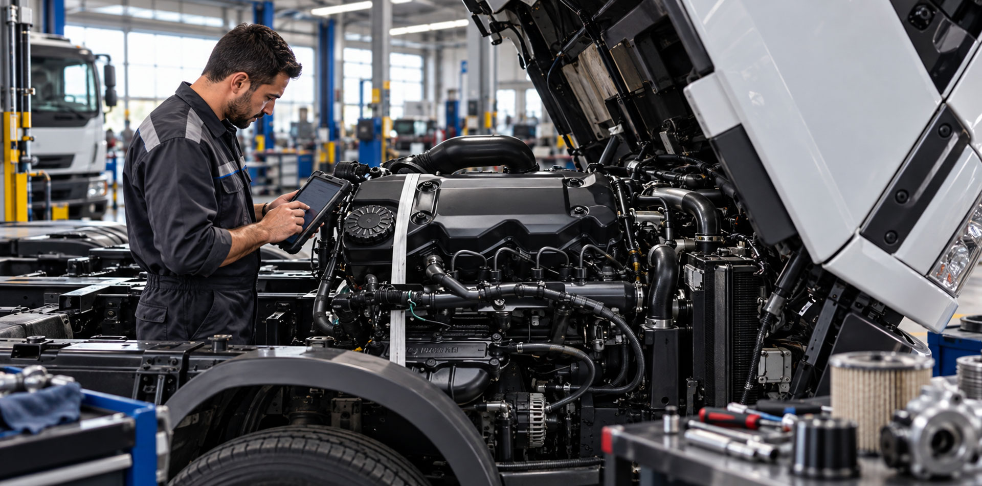 Motore IVECO Tector 5 e Tector 7 su Eurocargo durante diagnosi in officina specializzata