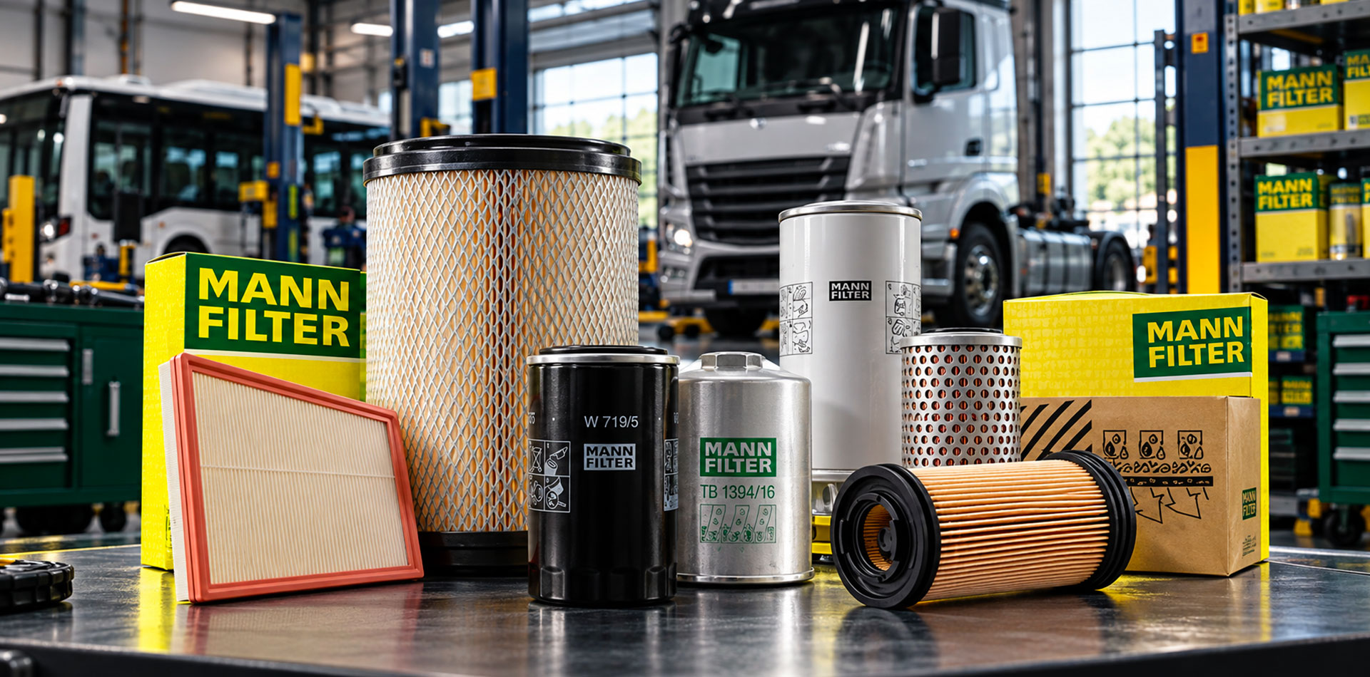 Filtri MANN-FILTER per camion, autobus e veicoli commerciali in officina