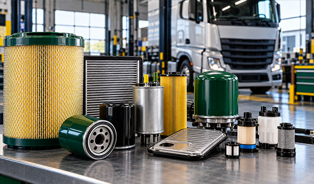 Gamma di filtri MANN-FILTER per camion, autobus e veicoli commerciali in officina professionale
