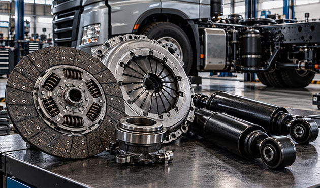 Frizione, spingidisco e ammortizzatori per camion e veicoli industriali in officina