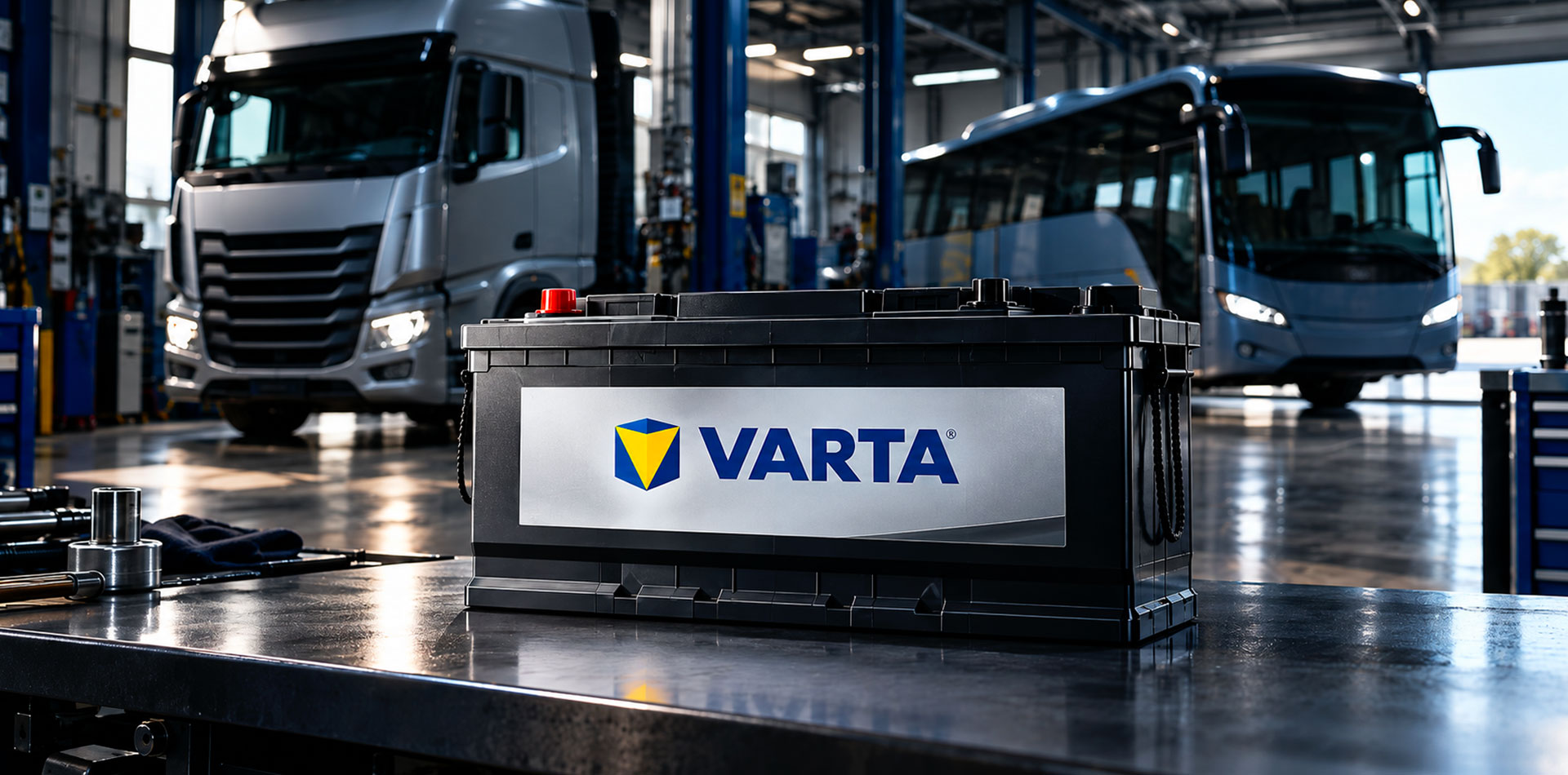 Batteria VARTA per camion, autobus e veicoli industriali in officina professionale