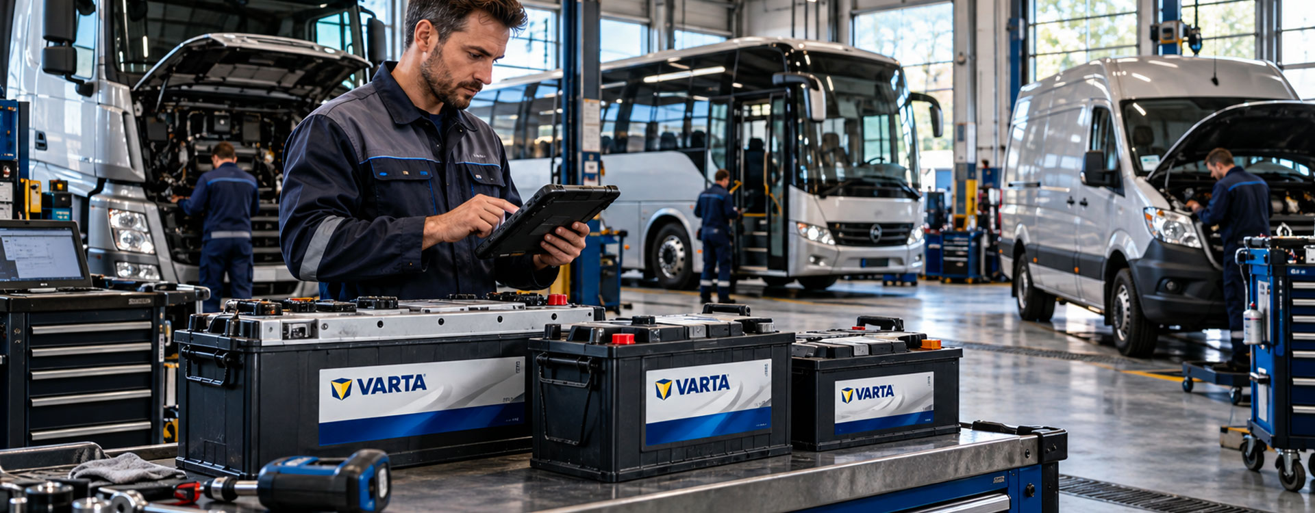 Batterie VARTA per truck, autobus e veicoli commerciali verificate da un tecnico in officina